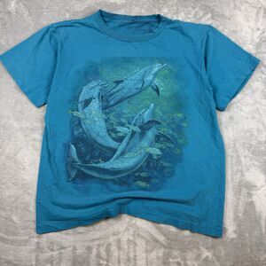 Vintage 1996 Dolphin Ocean Wildlife T-Shirt Single Stitch Blue USA Tee